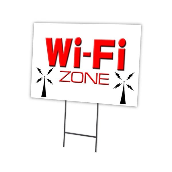 Wi-fi Zone Yard Sign & Stake outdoor plastic coroplast window, C-1824-DS-Wi-Fi Zone